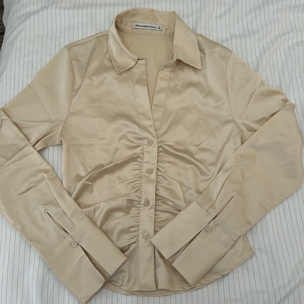 Abercrombie and Fitch Ruched Satin Button up